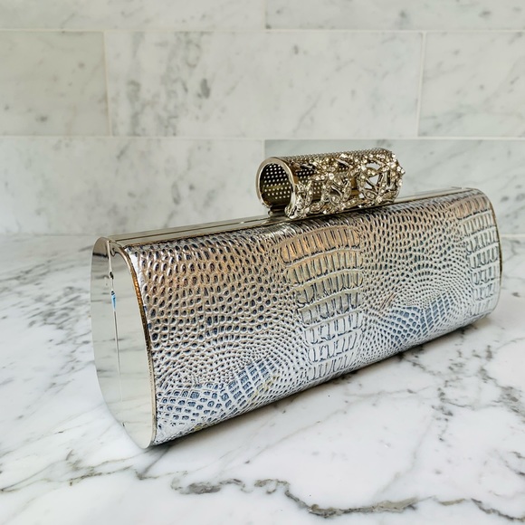 Silver Crocodile Diamond Clutch - Picture 6 of 12
